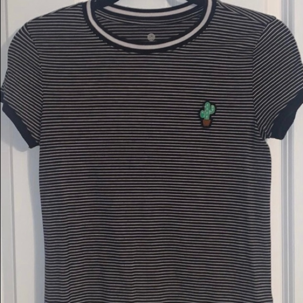 Black and white striped cactus shirt